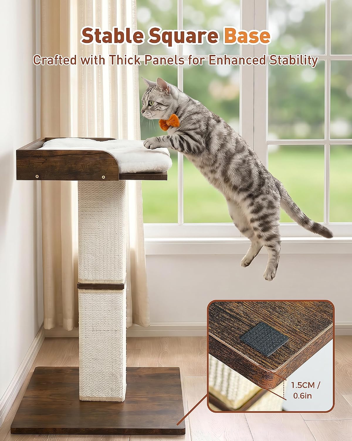 25.2" Retro Cat Scratching Post with Perch for Indoor Cats