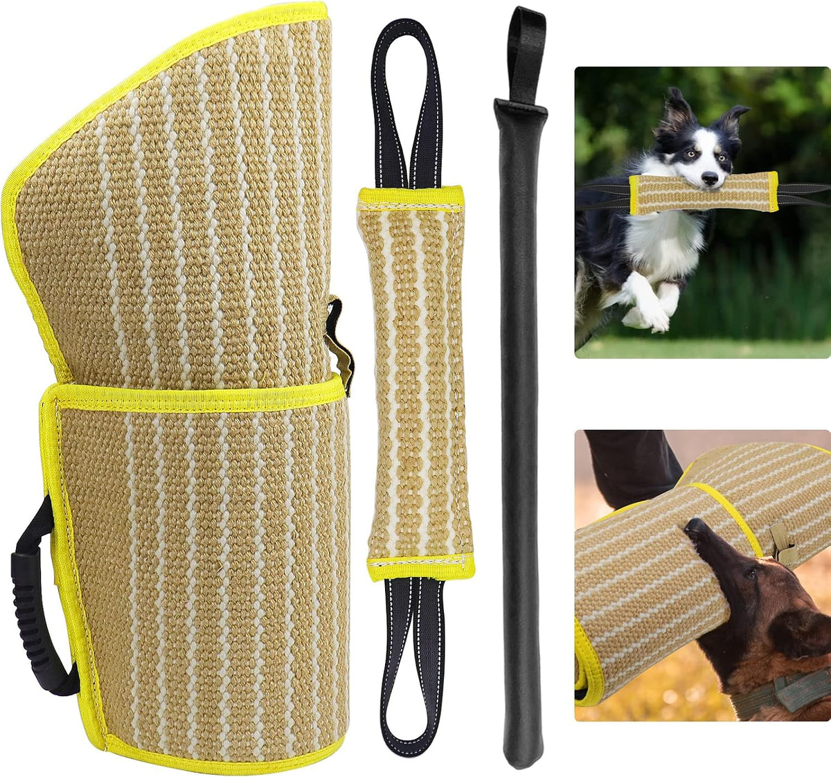 DGSL Dog Training Set - Dog Bite Sleeve, Pillow Tug Toy, Stick - Professional Training Equipment for Biting, Interactive, Fetch, K9, Puppy (Transverse Stripe)