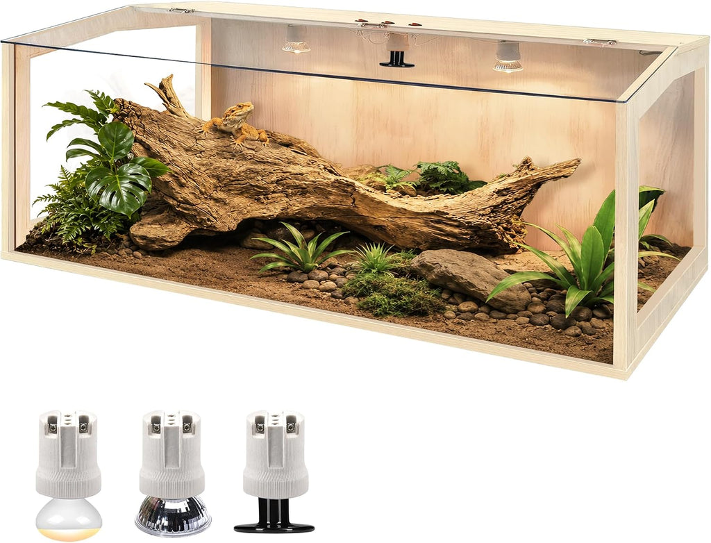 PROLEE Bearded Dragon Tank, Lizard Tank with Clear Tempered Glass, Anti-Scratch Reptile Enclosure, Reptile Tank Built-in Light Fixtures with Switch (47X18X18inch)