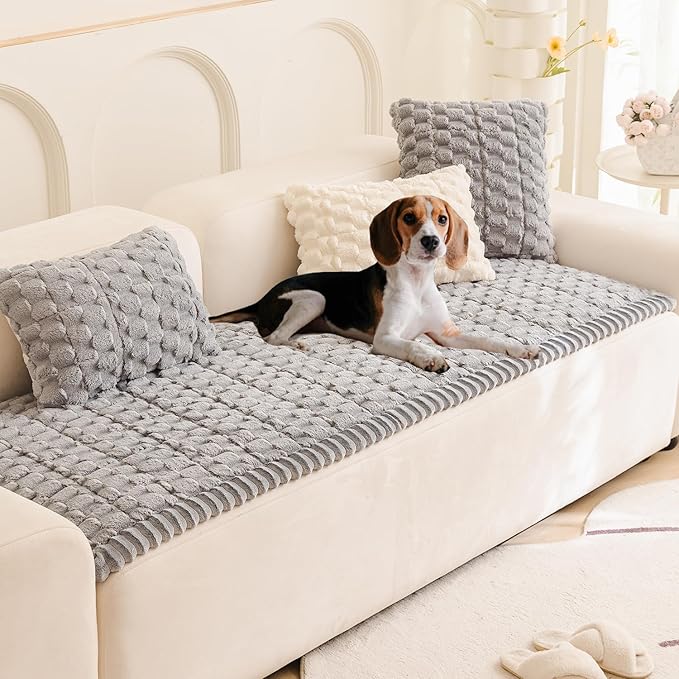 Couch Cover for Dogs Fuzzy Sofa Covers for Pet, Geometric Jacquard Coral by TIWWIE