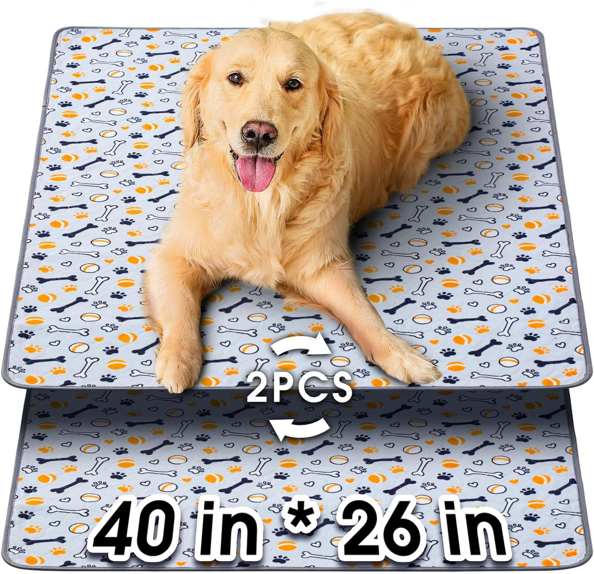 Hompet Washable Pee Pads for Dogs, 22"x14.5", 2-Pack Thick Heavy Absorbency Reusable Pee Pads Prevent Leakage Non-Slip, Pet Training Pads for Puppy Playpen, Crate, Potty, Floor, Bed, Sofa