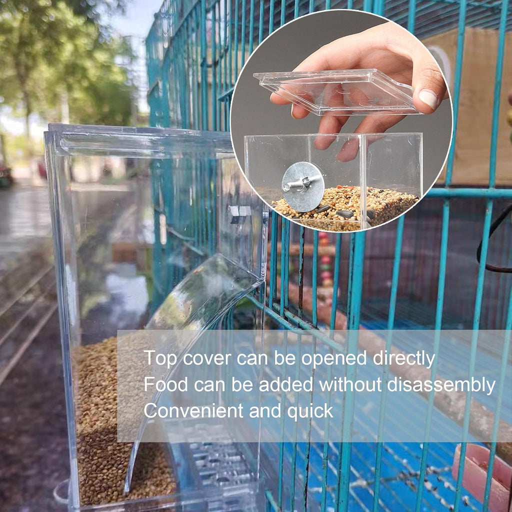 Automatic No Mess Bird Cage Feeder Acrylic Transparent Parrot Feeders
