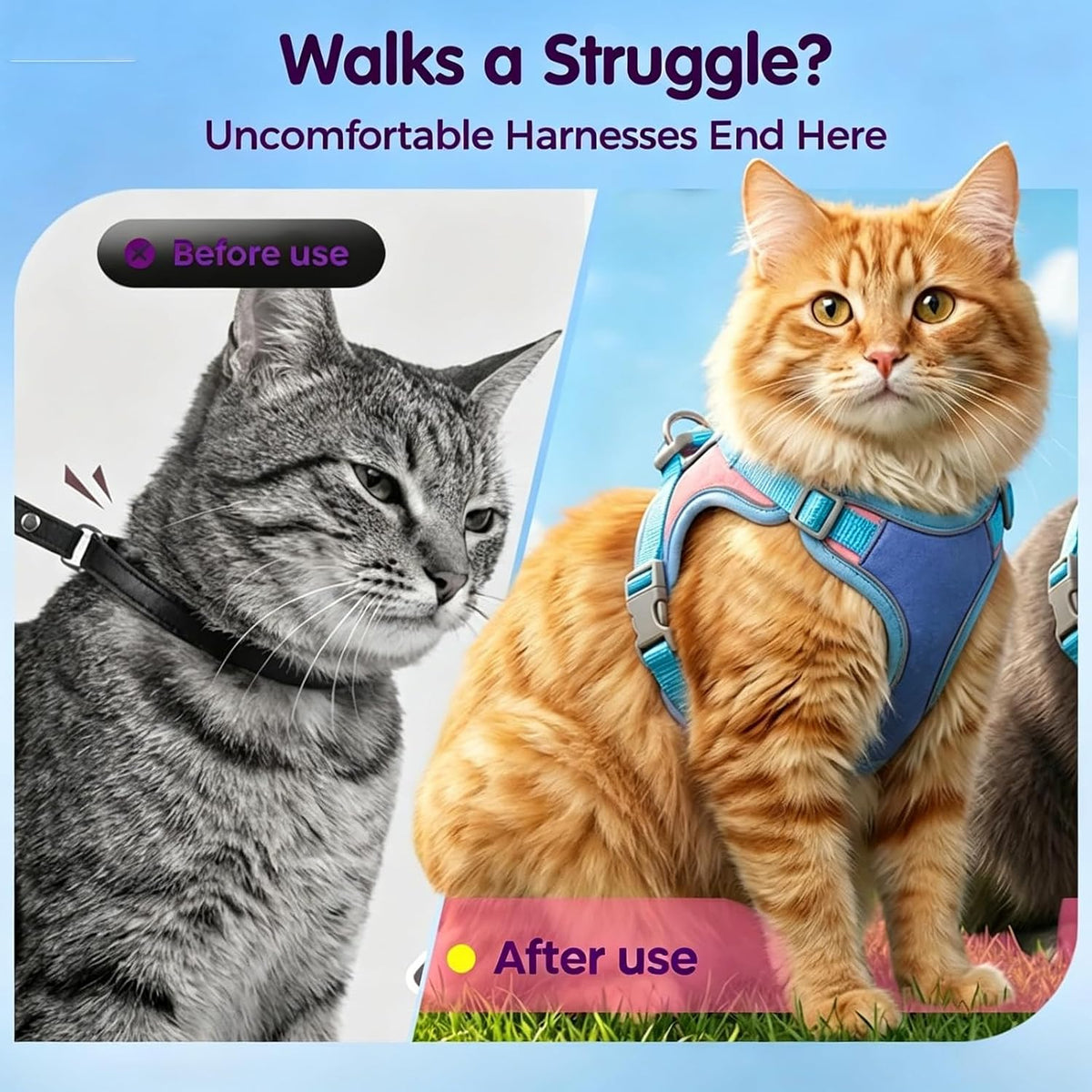 Cat Harness and Leash, Escape-Proof Cat Harness Set, Adjustable Step-in Pet Harness for Walking for Small Medium Cats/Dogs-Blue (M ： 4-9 IB)