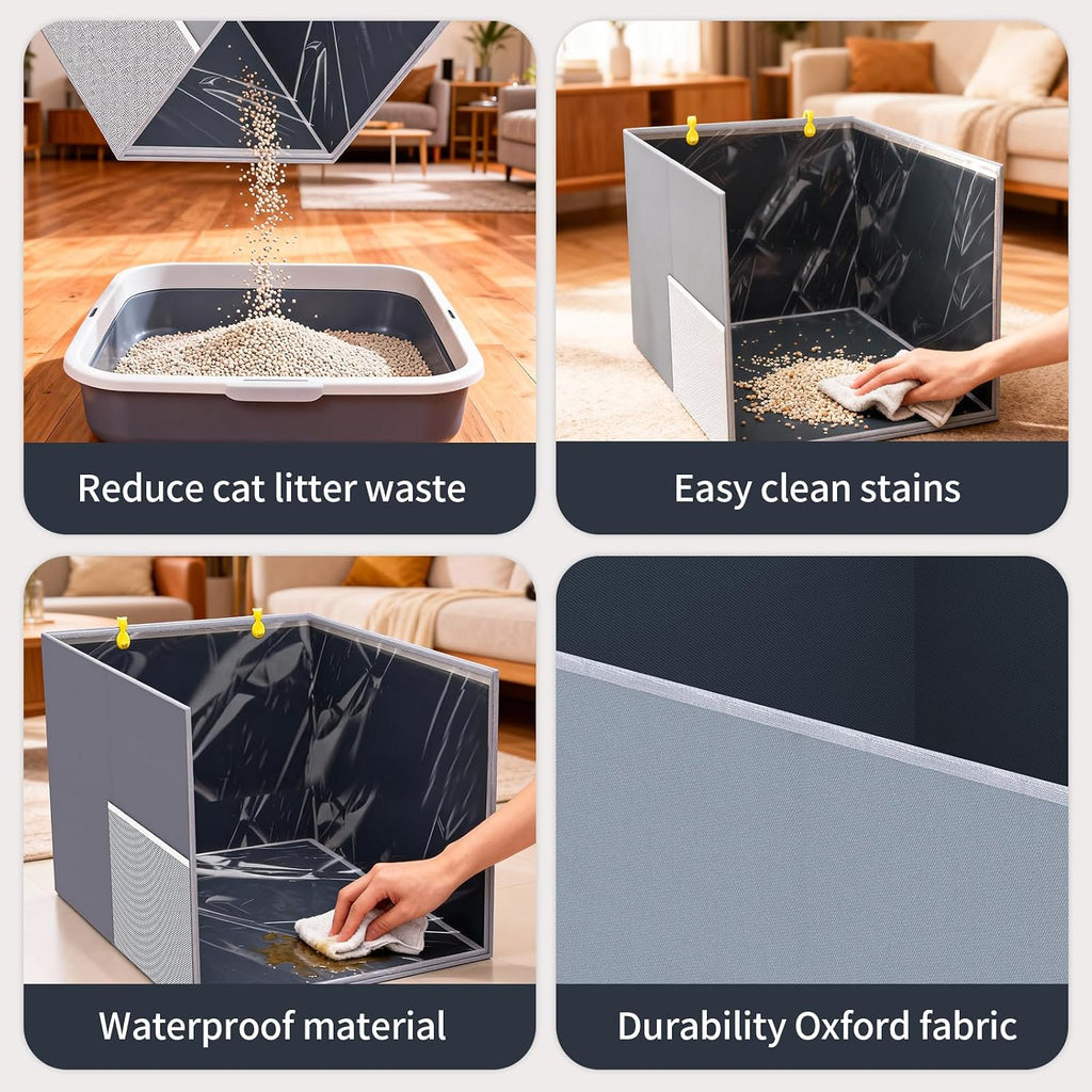 Aokeyee Gray Waterproof High Side Cat Litter Box Enclosure Splash Guard