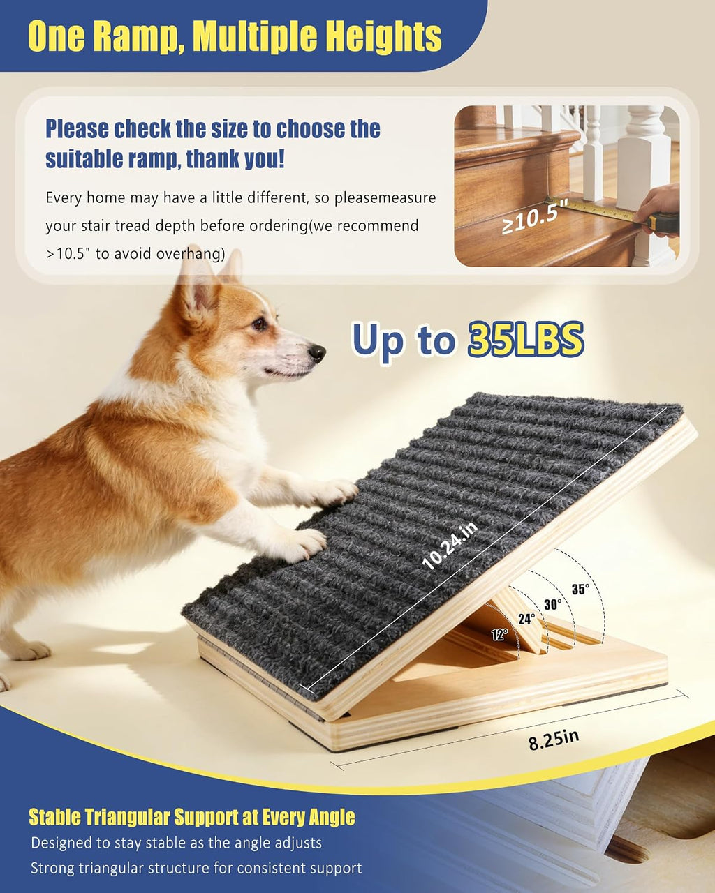 Dog Ramp for Stairs, 2 Pack Wooden Dog Stair Ramps for Small Dogs Only, Foldable Non-Slip Pet Ramp for Indoor Stairs, Adjustable Step Support for Senior, Short-Legged & Small Pets