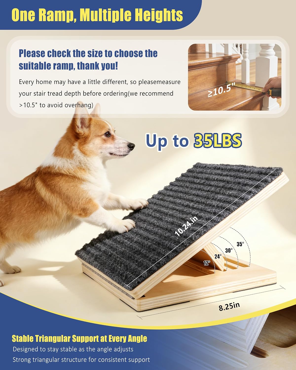 Dog Ramp for Stairs, 2 Pack Wooden Dog Stair Ramps for Small Dogs Only, Foldable Non-Slip Pet Ramp for Indoor Stairs, Adjustable Step Support for Senior, Short-Legged & Small Pets