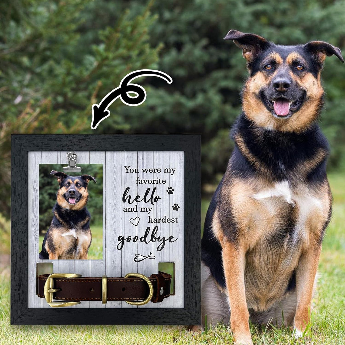 Pet Memorial Frame with Collar Holder, Pet Picture Frame Memorial Gifts for Loss of Dogs, with 2 Pcs Dog Urns Keychain for Ashes