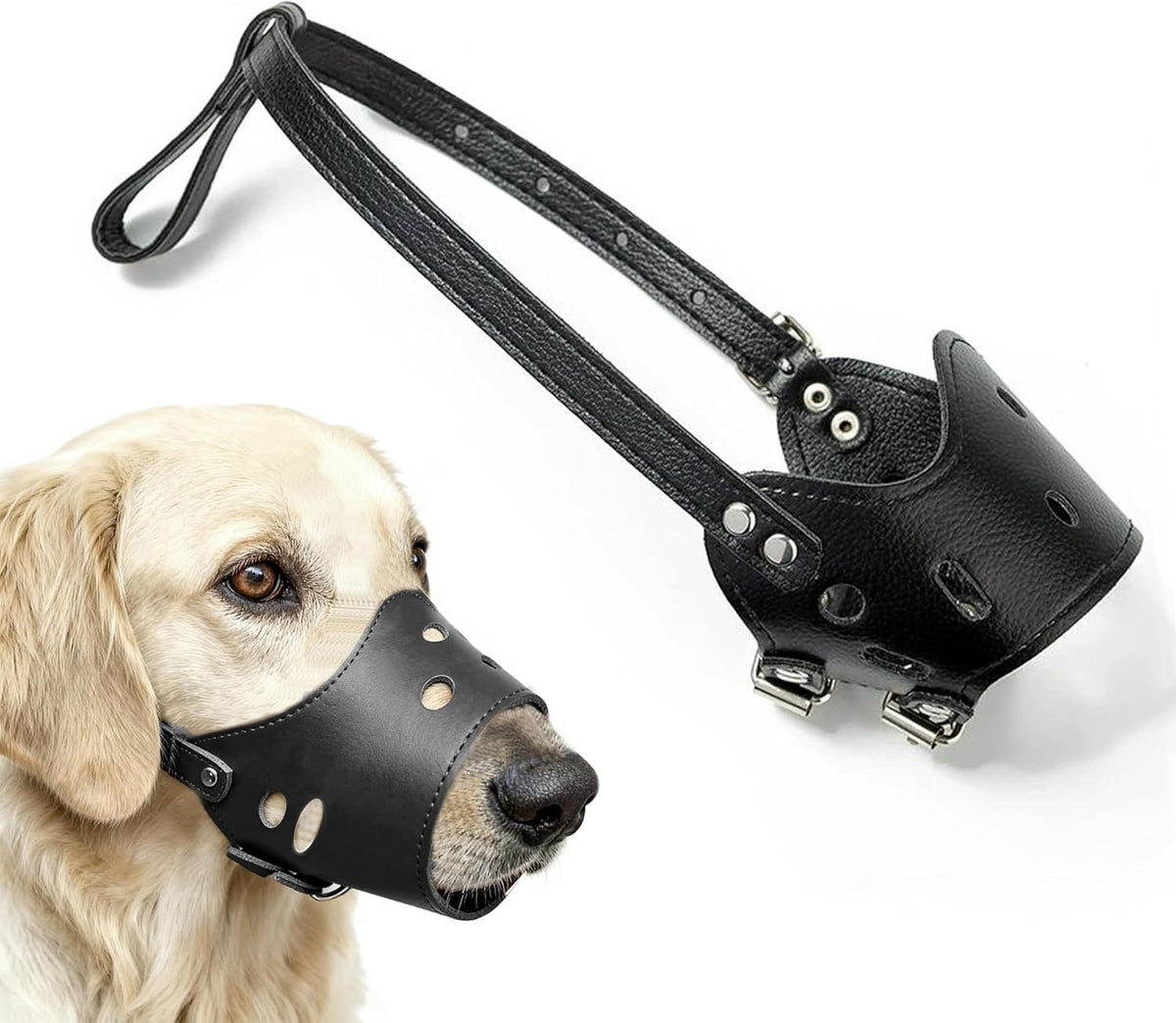 Soft PU Leather Dog Muzzles for Small Medium Large Dogs,Ajustable Breathable Dog Mouth Guard Cover to Prevent Biting Barking Chewing (Brown, 3#M)