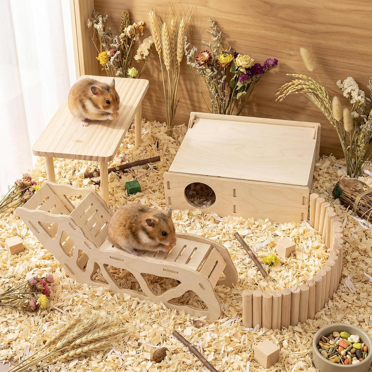 BreezeHug 4 Pcs Hamster Cage Accessories Hamster Platform Toy, Enclosure