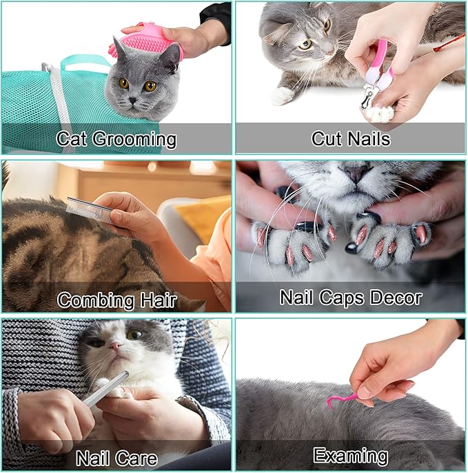 JULMELON Cat Washing Bag 10 PCS Set, Adjustable Cat Shower Net Bag and Pet - Image 4