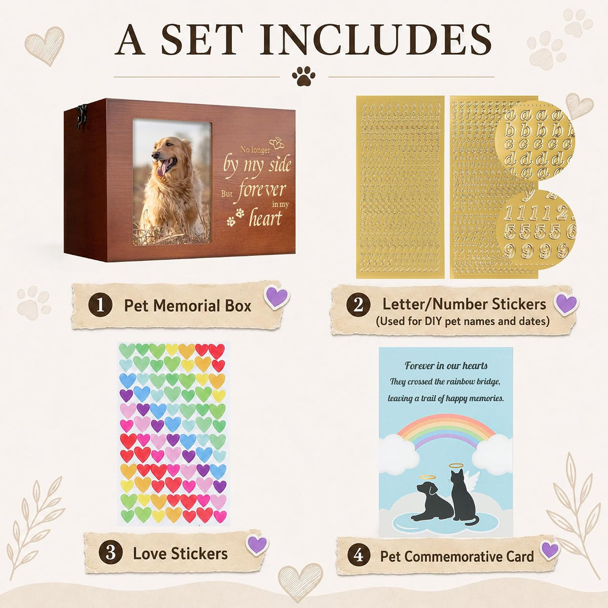 Pet Urns for Dogs or Cats Ashes with Photo Frame, Wooden Memory Box for Keepsakes with Black Flannel as Lining, Pet Memorial Gifts for Dogs (Brown Medium)