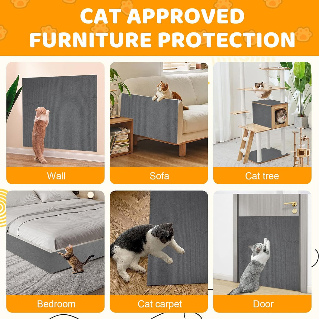 Cat Scratching Mat Self-Adhesive, 78.7'' x 15.8'', Trimmable Cat Scratch Pads Furniture Protector, DIY Climbing Cats Scratching Carpet for Couch, Door Frame or Wall Corner Protector (Dark Gray)