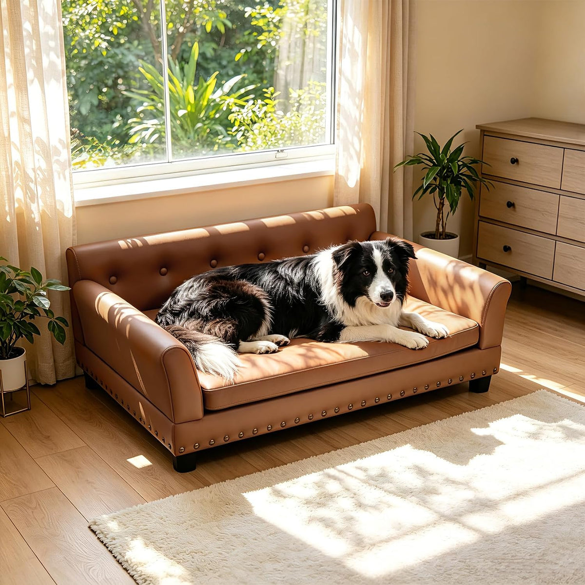 Large Leather Dog Sofa: Scratch Resistant Pet Couch up to 77lbs