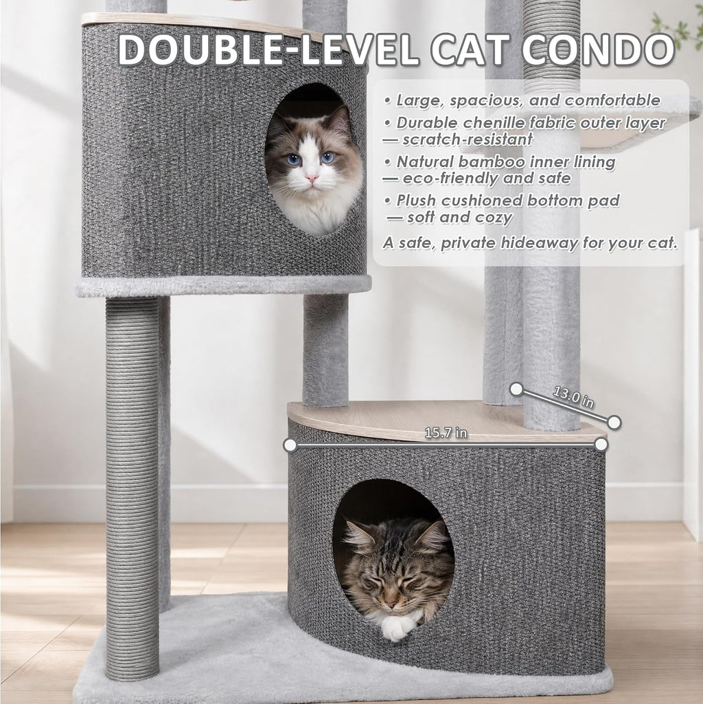 68.5" Modern Eco-Friendly Wood Cat Tree, Multi-Level Cat Tower