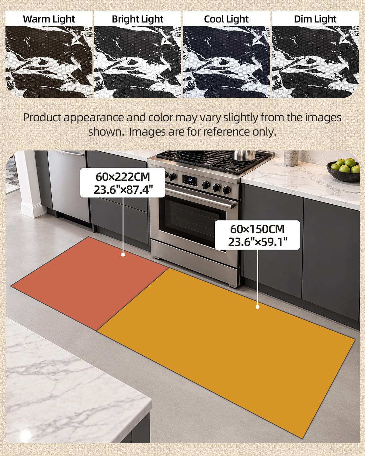 Color&Geometry Kitchen Floor Mat, Black Marble Pattern Anti‑Fatigue Mat