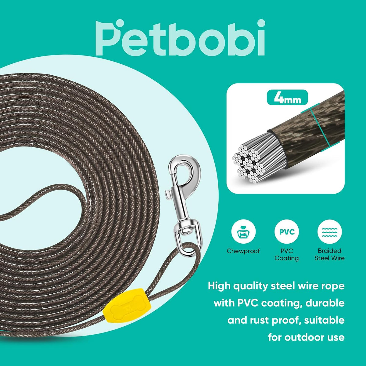 Petbobi Dog Tie-Out Stake and Cable 20ft Bundle