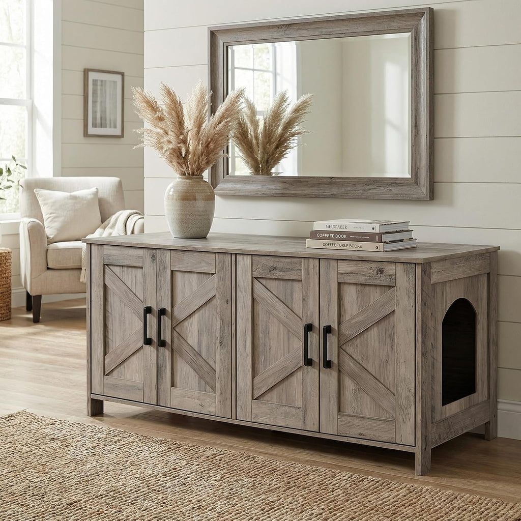 47.2”L Cat Litter Box Enclosure for 2 Cats, Greige