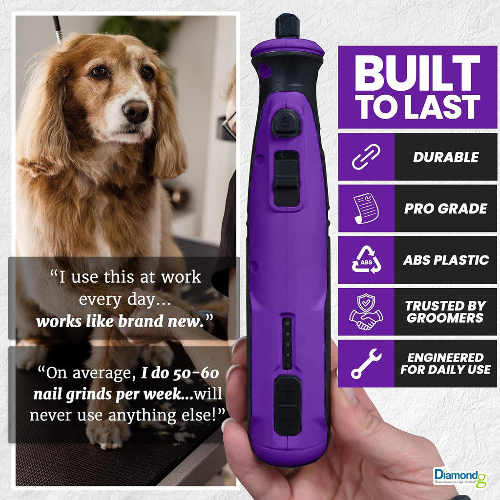 Diamondg Cordless Dog Nail Grinder - Quiet Sound with LED Light, Purple