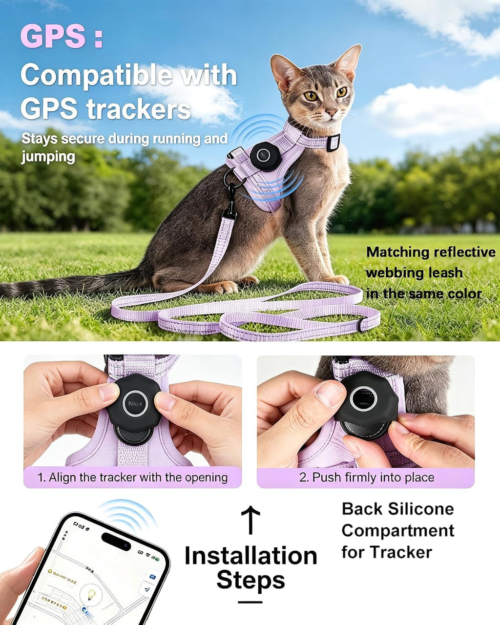 Solmoony Cat Harness & Leash Set, Black Vest Harness for Small & Medium Cat