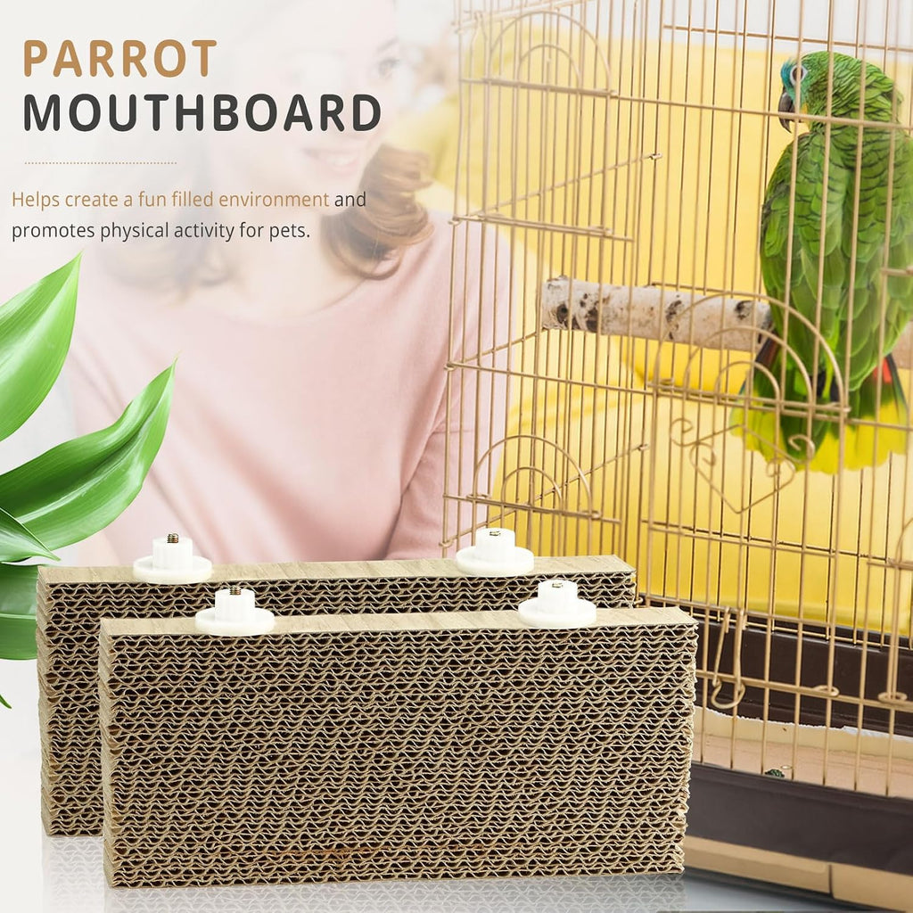 2 Pack Parrot Perch Bird Chew Toys, Large Cardboard Parakeet Cage Stand Playground, Conure Platform Cockatiel Shredding Grinding Cage Accessories for Budgie Cockatoo, 12.2 x 7.7 x 1.2in