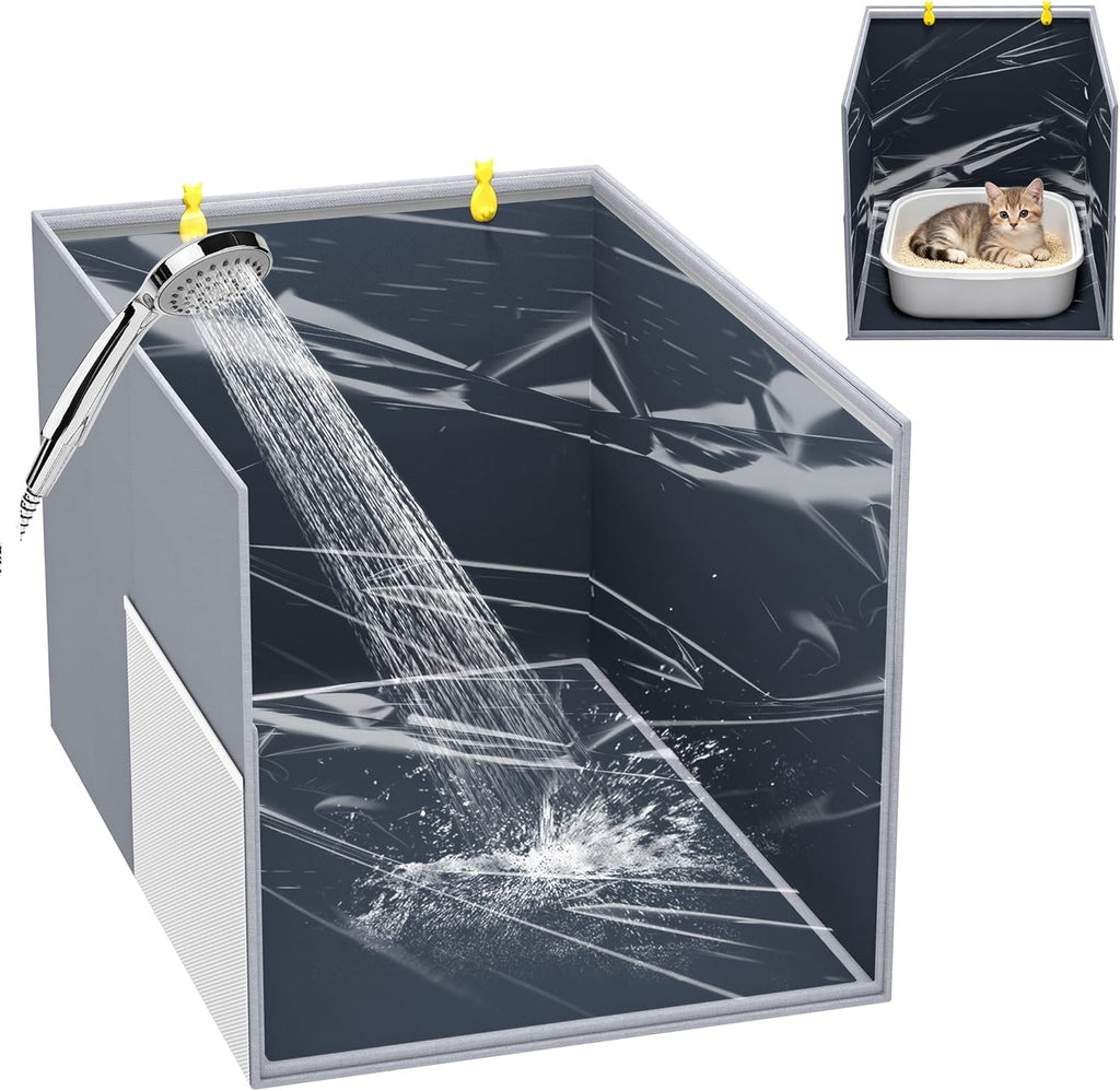 Aokeyee Gray Waterproof High Side Cat Litter Box Enclosure Splash Guard