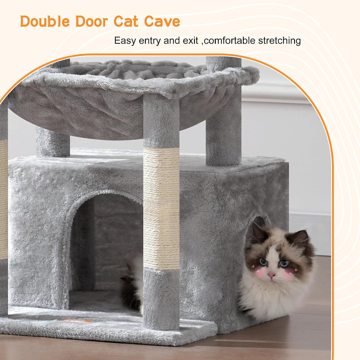 Heybly Cat Tree, Kitten Tower with Large Soft Cat Basket HCT008SW