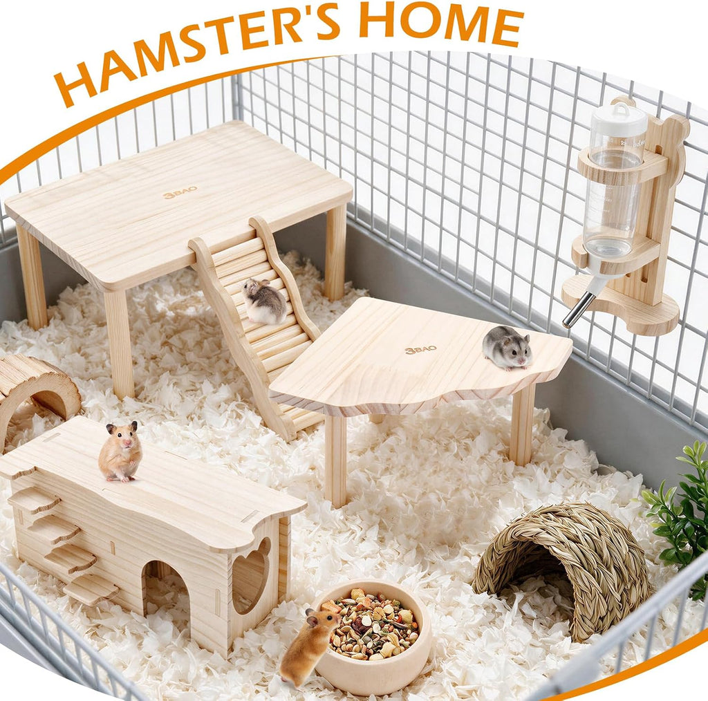 Hamster Play Wooden Platform 6-piece， Hamster cage Accessories Set