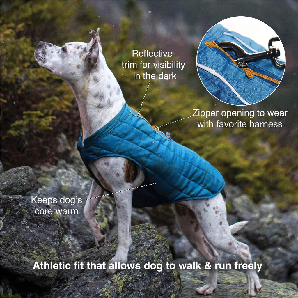 Kurgo Loft Dog Jacket, Reversible Dog Coat, Wear with Harness or Sweater, Water Resistant, Reflective, Winter Coat for Small Dogs (River Run, S)