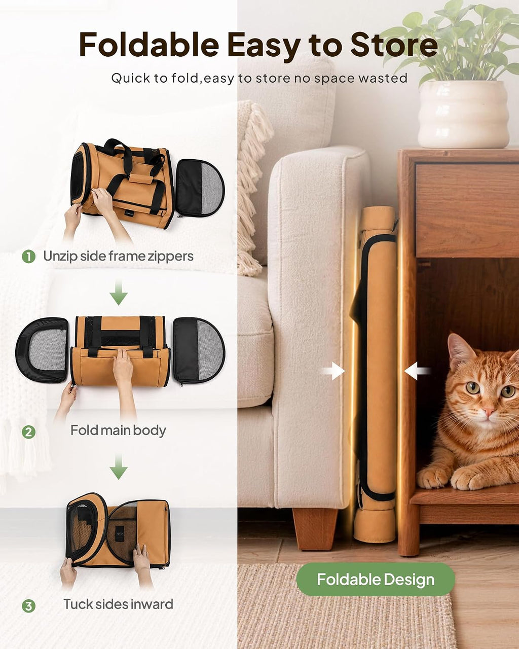 Backpackable Cat Carrier 17"x11"x11", Soft-Sided Collapsible Pet Carrier