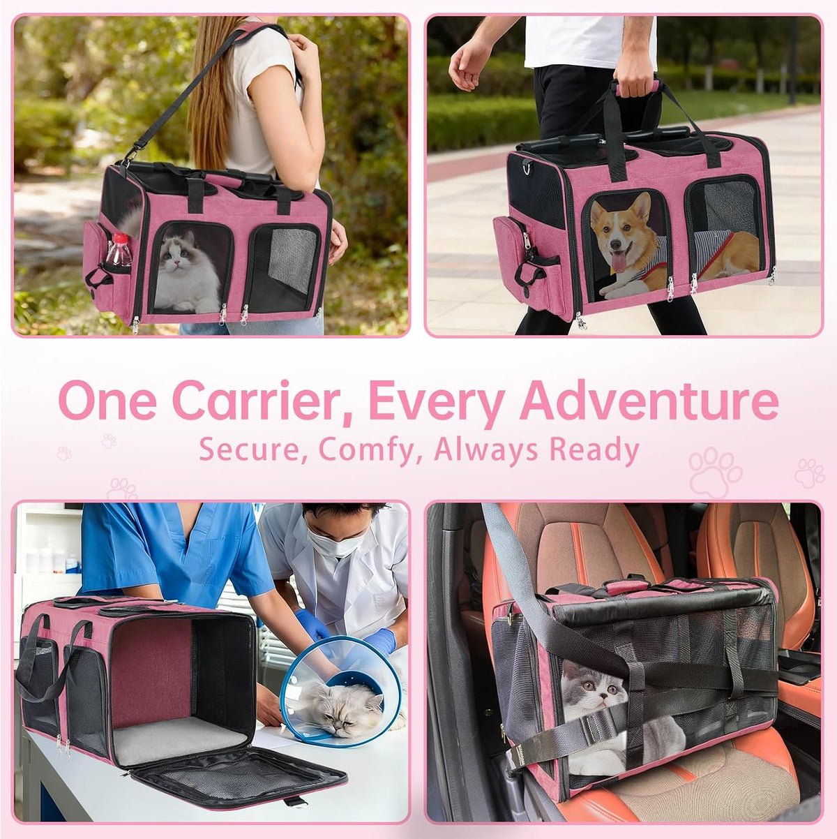Cat Carrier for 2 Cats Double Pet Carrier Extra Large Multi Cat Travel Pink
