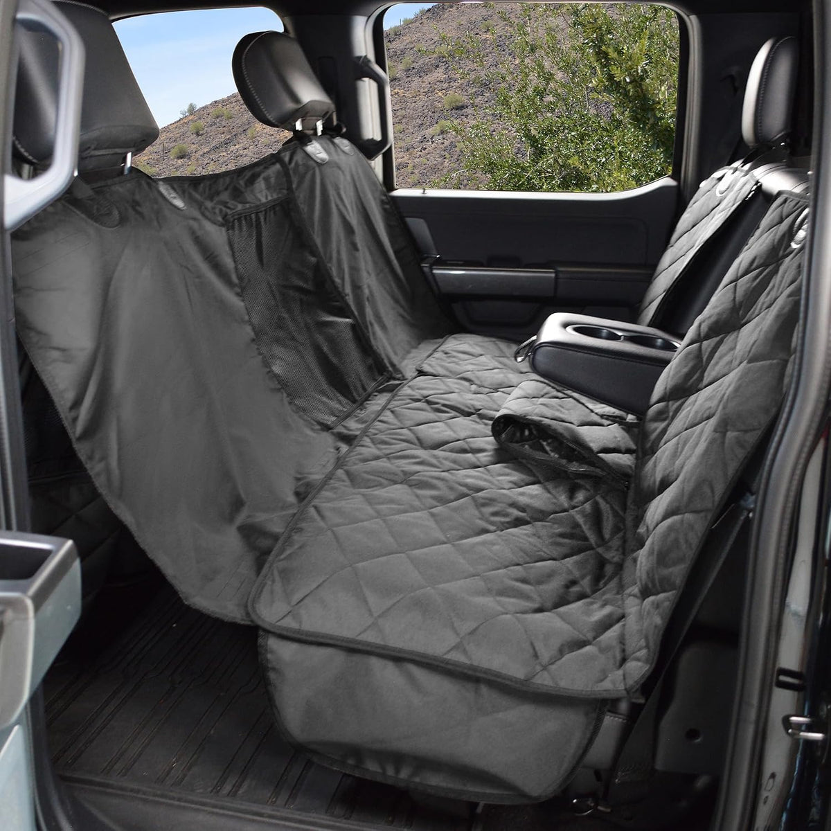4Knines Crew Cab Truck Seat Cover with Mesh Window for Fold-Up Seat, Grey
