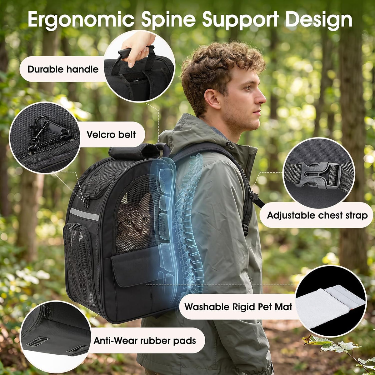 Cat Carrier Backpack Expandable Pet Carrier with Breathable Window (Black)