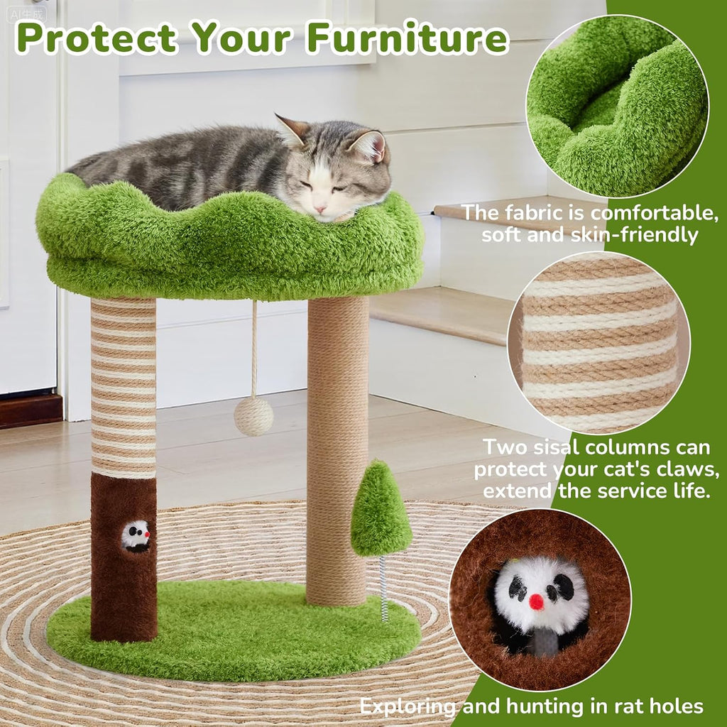 WOOCHPET 21" Small Cat Tree  with 2 Scratching Posts and Perch Bed
