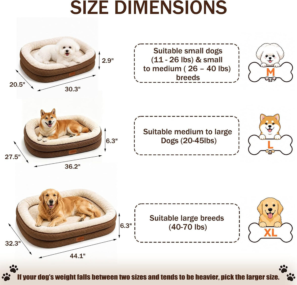 Dog Bed with Reusable Potty Pad - 44" x 32" x 7.0" Brown