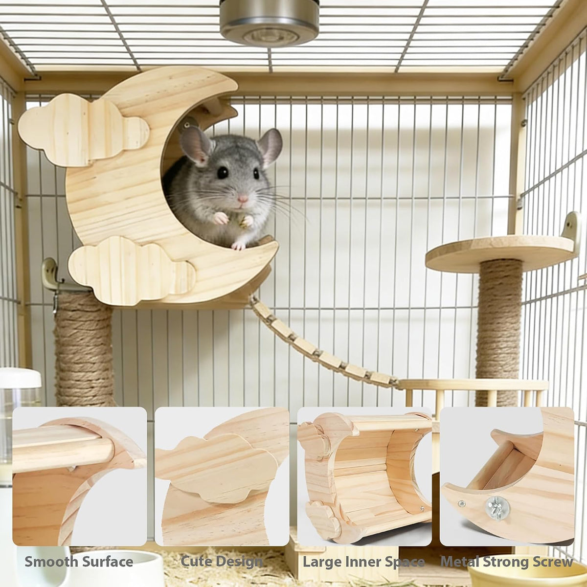 Chinchilla Hideout House Solid Wooden Chinchilla Cage Accessories