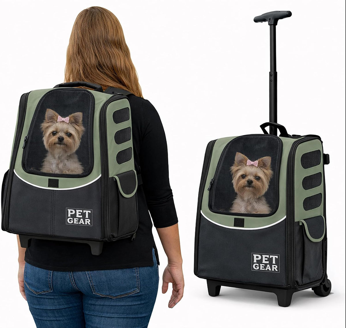 Pet Gear I-GO2 Roller Backpack, Large Traveler, Green Clover