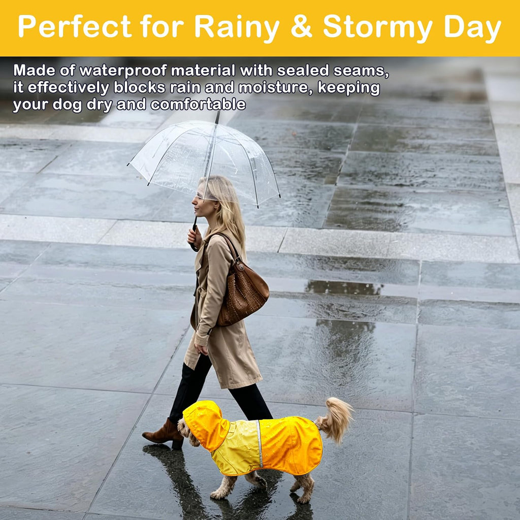 Dog Raincoat Jacket, Reflective Hood Poncho Slicker (M, Yellow)