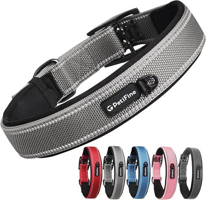 PetiFine Dog Collar for Large Dogs, Neoprene Padded and Adjustable, Reflective by PetiFine