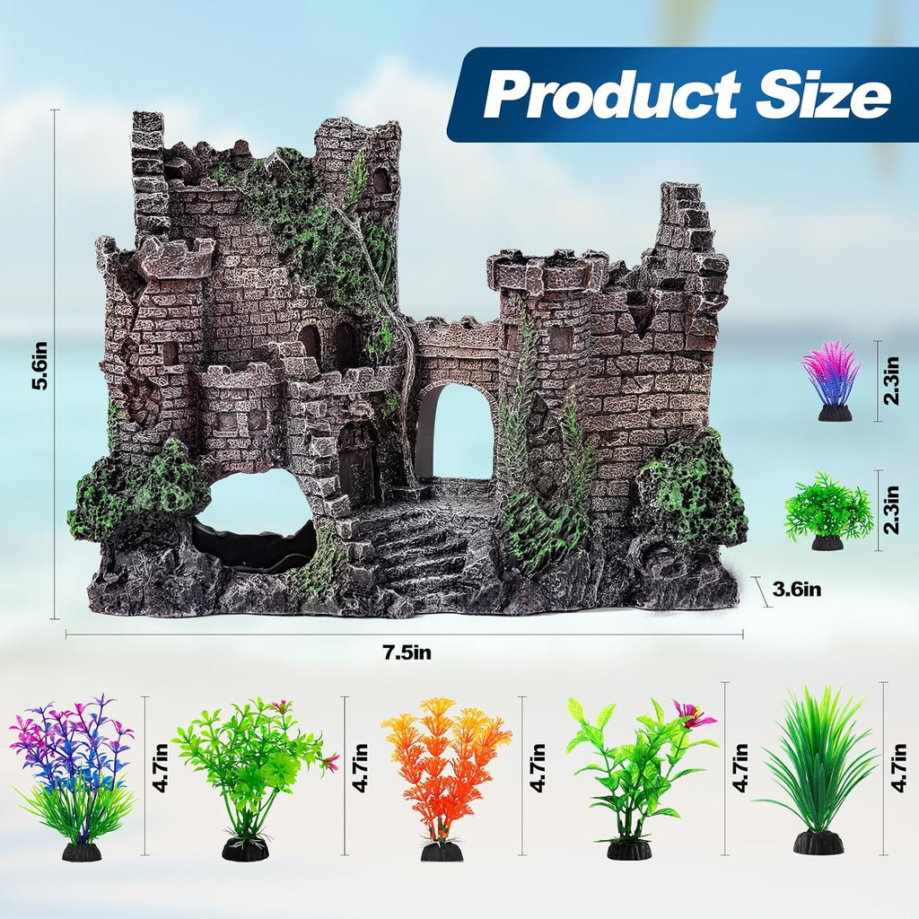 CousDUoBe Aquarium Decor Castle Fish Tank Bubbler Set Aquarium Plants for Aquatic Pets to Breed Play and Rest Fish Decorations for Tank