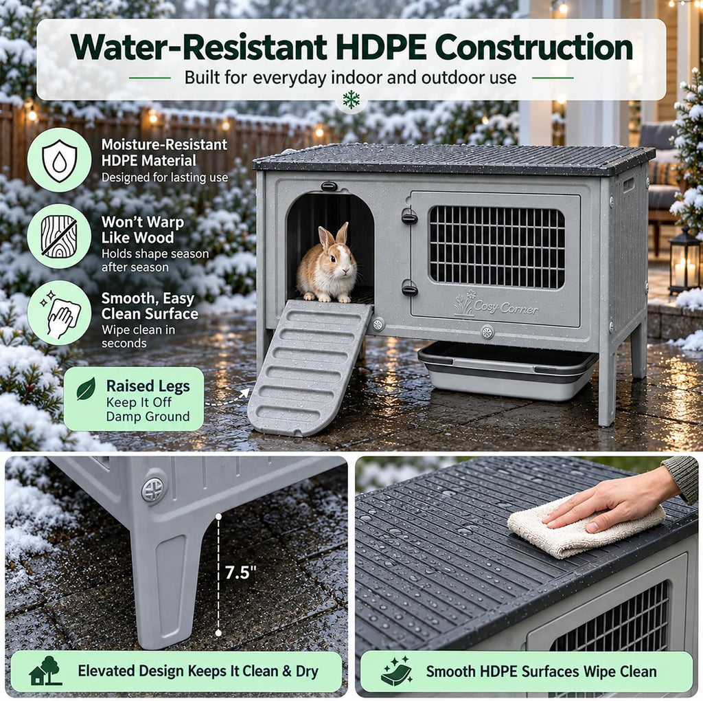 HiCaptain Rabbit Hutch Outdoor Indoor Easy-Clean HDPE Bunny Cage with Drain