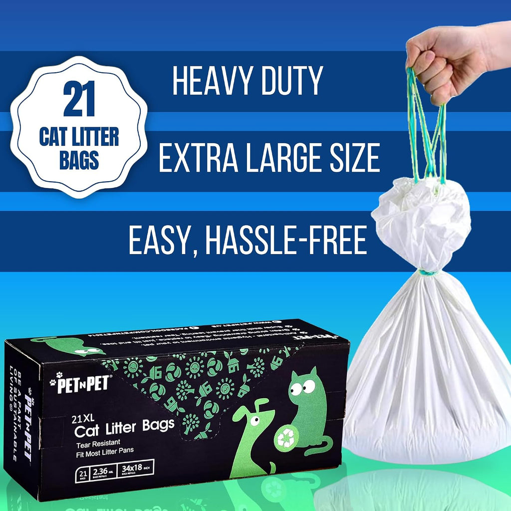Pet N Pet Cat Litter Box Liners, 21 Count, Drawstring Bags Extra Large Fit