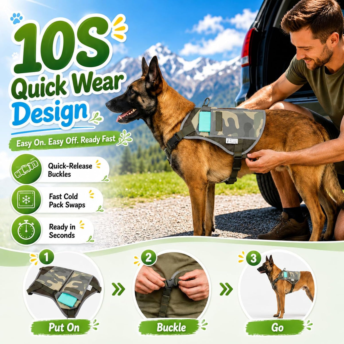 Cooling Dog Vest Harness with 4 Reusable Ice Packs, Helps Dog Heat Relief