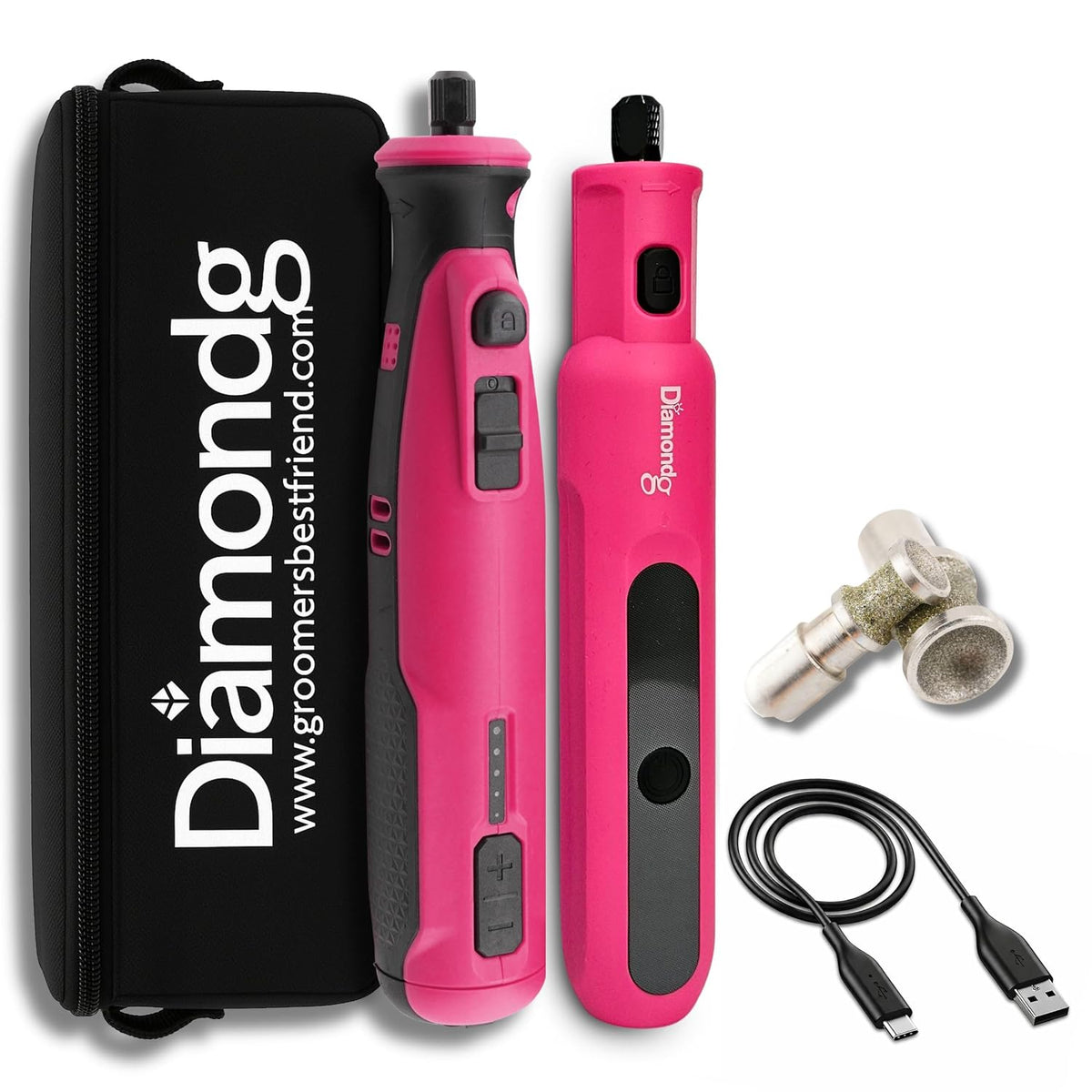 Diamondg Cordless Dog Nail Grinder - Quiet Sound with LED Light, Pink