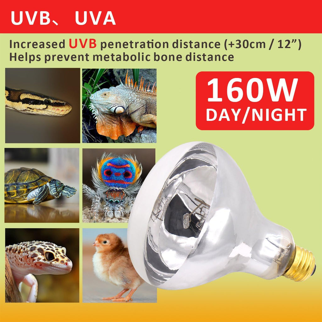 Aiicioo UVB Reptile Light 160W - UVB Light Bulb for Reptile Mercucry Vapor Bulb Heat Basking Lamp Bulb Full Spectrum UVA UVB All in One Sun Lamp for Bearded Dragon Lizard Turtle
