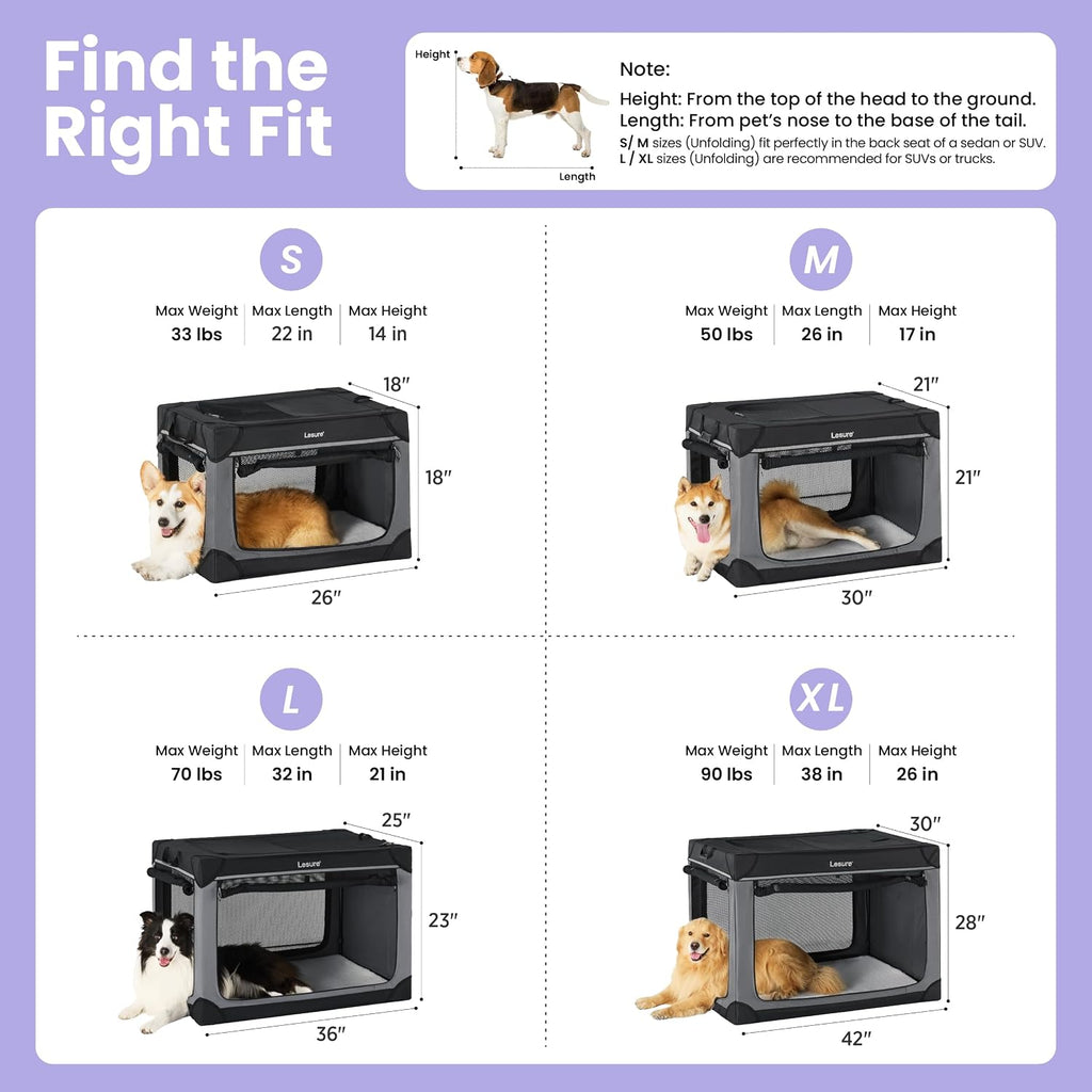 Lesure Today Show Soft Collapsible Dog Crates for Large Dogs, 36in Black