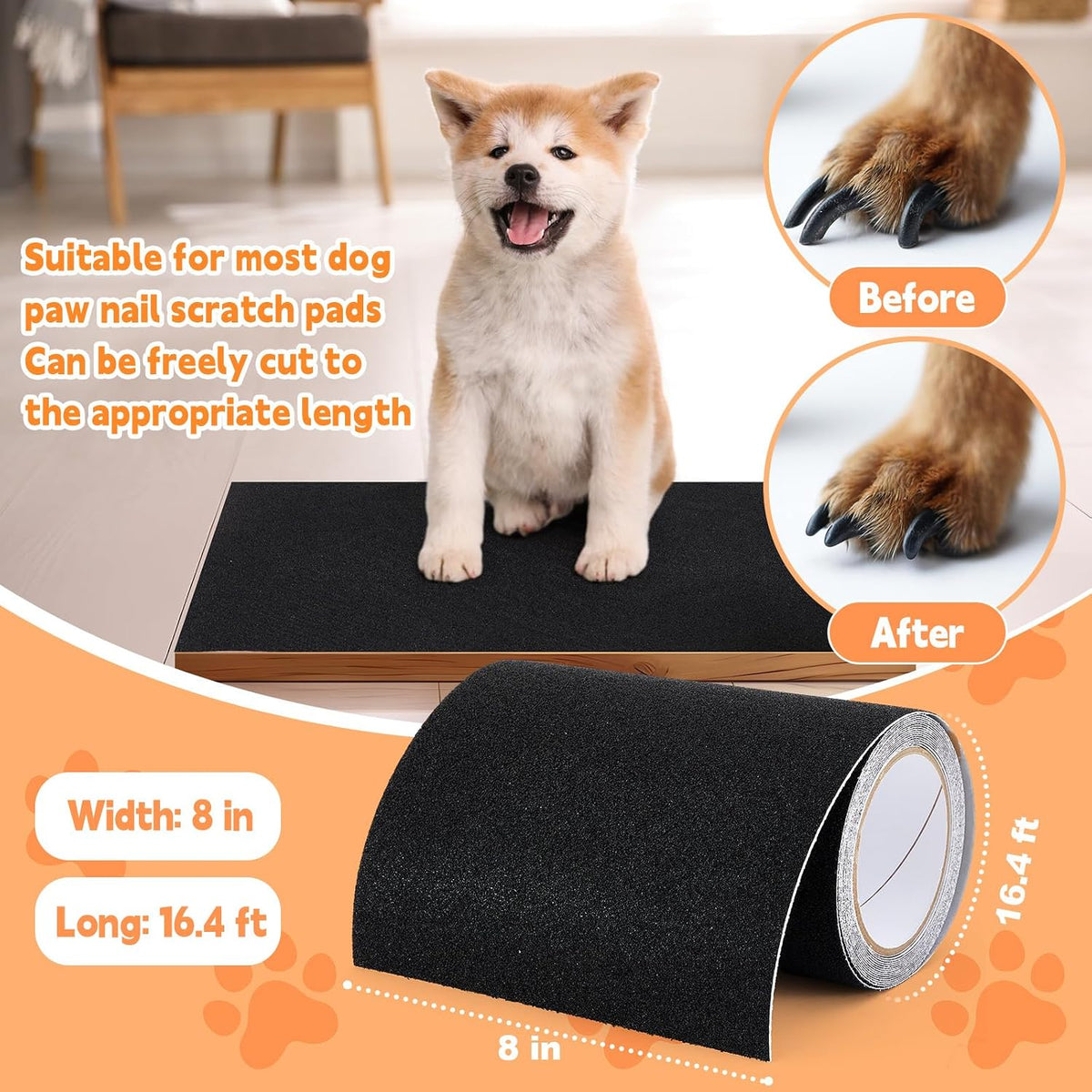 Aliceset Pet Nail Self Stick Replacement Emery Paper, Black, 8inx16ft
