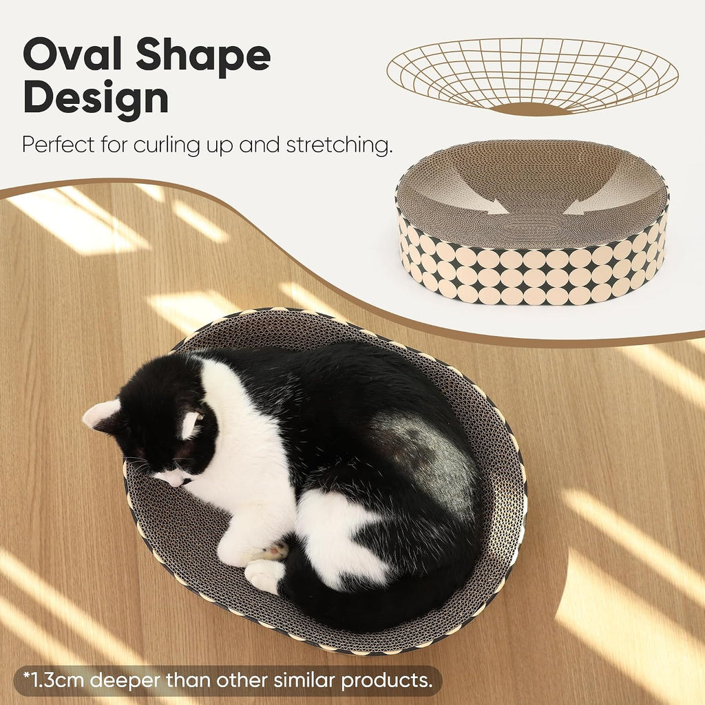 FUKUMARU Cardboard Cat Scratcher Bed, 2-in-1 Oval Cat Scratch Pad