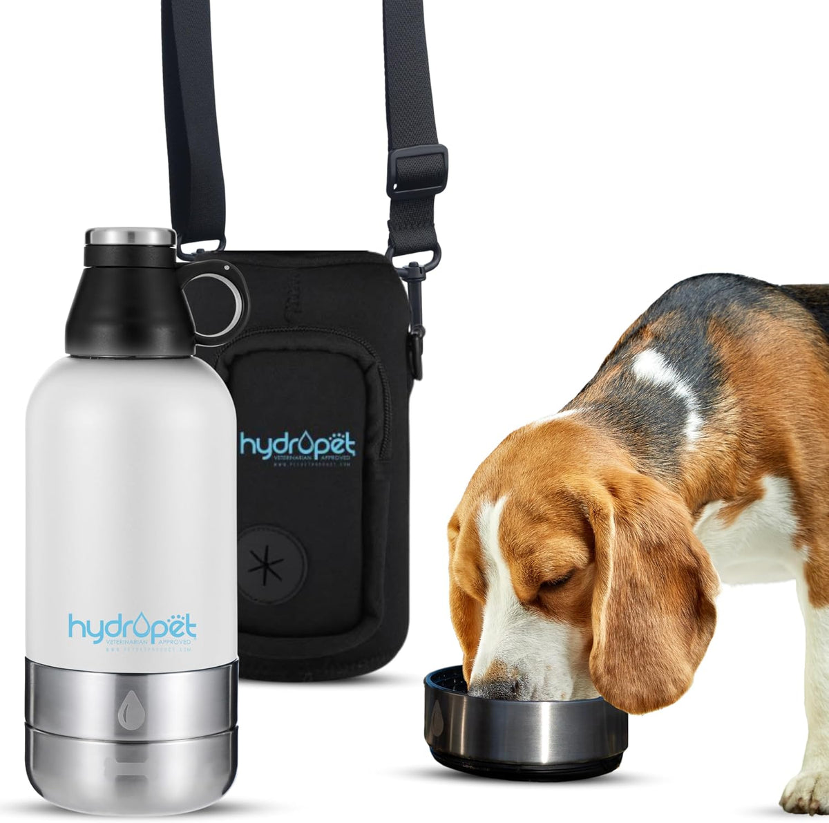 HydroPet Vet-Approved 32 Oz Dog Water Bottle – Stainless Steel Portable Dog Water Bottle, Insulated Canine Travel Dispenser with Detachable Food & Water Bowls, Carry Bag & Adjustable Shoulder Strap