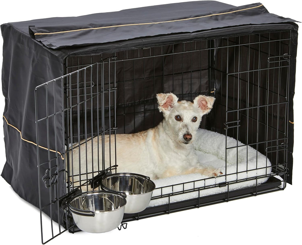 MidWest Homes for Pets XS Double Door iCrate Starter Kit, 22-inch Dog Crate Bundle for Extra-Small Dogs, Includes Cage, Pet Bed, 2 Bowls and Privacy Cover
