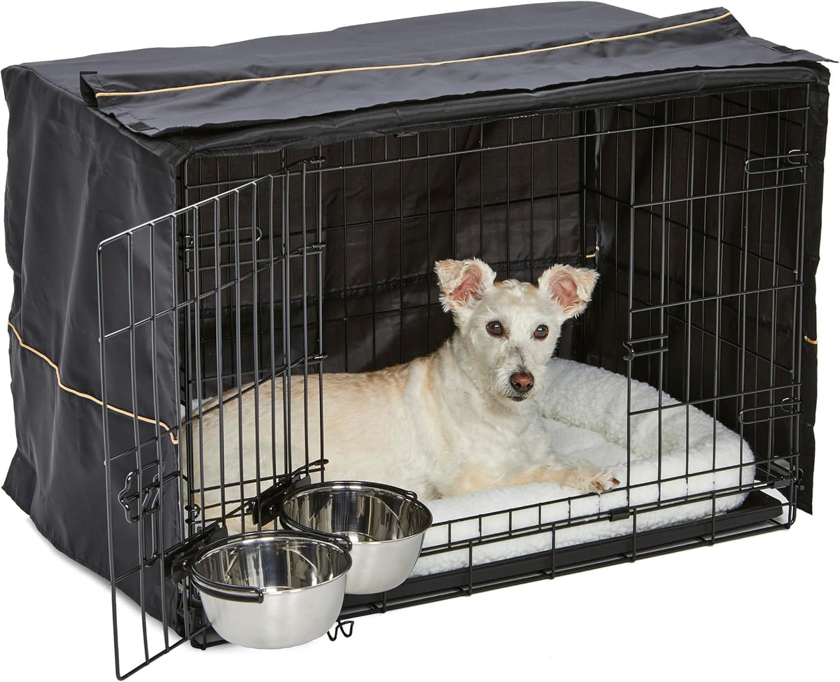 MidWest Homes for Pets XS Double Door iCrate Starter Kit, 22-inch Dog Crate Bundle for Extra-Small Dogs, Includes Cage, Pet Bed, 2 Bowls and Privacy Cover